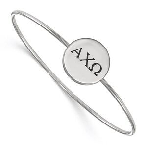 Sterling Silver Alpha Chi Omega Enamel Black Greek Bangle - 7 in.